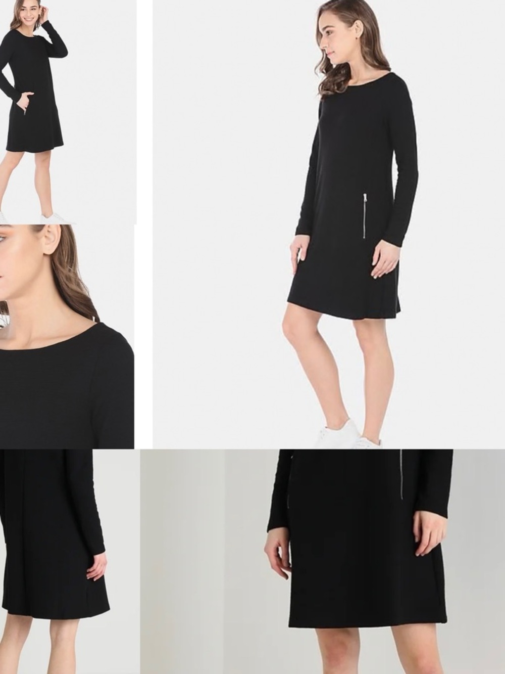 GAP Black Long-Sleeve A-Line Dress with Zip Detail